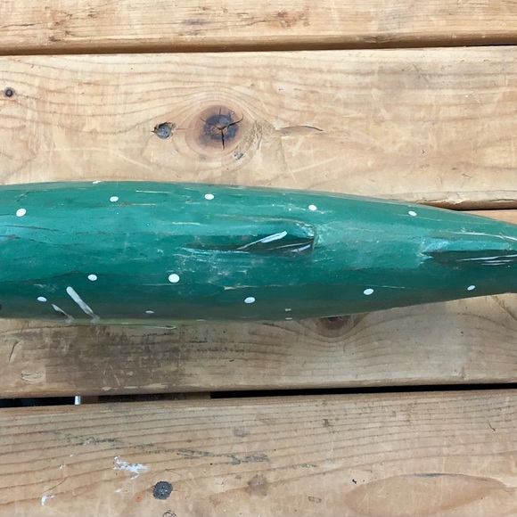 Handcarved Wooden Trout Fish Green Handpainted Cottage Cabin Decor New - Picture 2 of 4